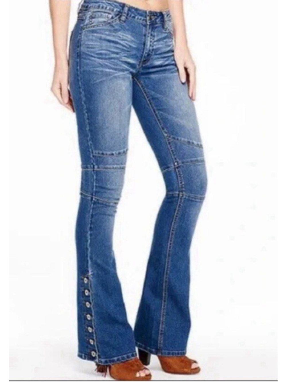 Free People Skylar Button Boho Hippie Bell Bottom Flare Jeans Size 30 Festival
